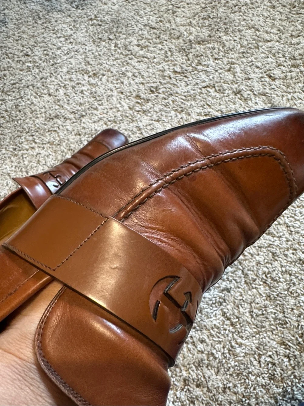 Gucci Brown Leather Logo Strap Men's Loafers